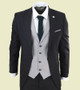 Mens 3 Piece Black Suit with Contrasting Grey Waistcoat 1 Mens 3 Piece Black Suit with Contrasting Grey Waistcoat 1