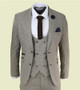 Mens Beige Navy Checkered 3 Piece Suit 1