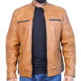 Brown Leather Jacket Mens - Cafe Racer Real Lambskin Leather Distressed Motorcycle Jacket