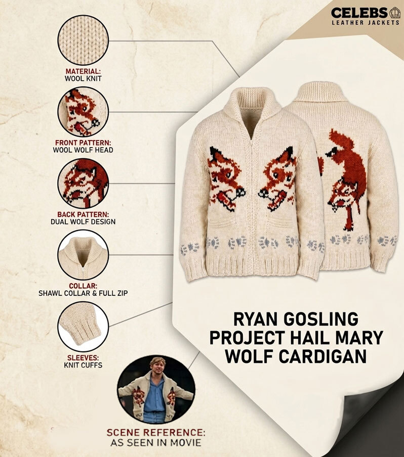 Product details of Ryan Gosling Project Hail Mary Wolf Cardigan