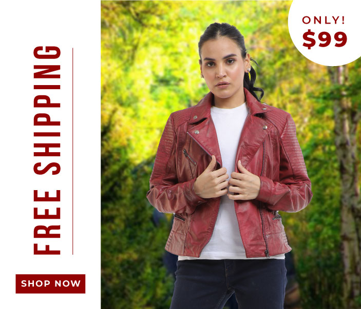 Women Maroon Real Lambskin Motorcycle Leather Jacket