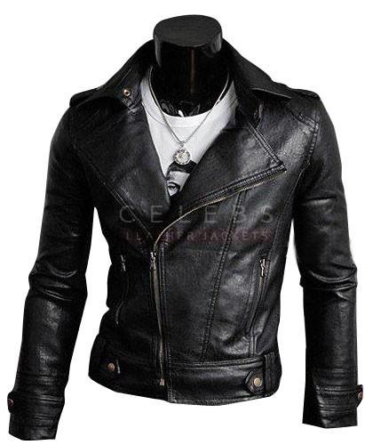 Mens Black Motorcycle Rider Stylish Leather Jacket