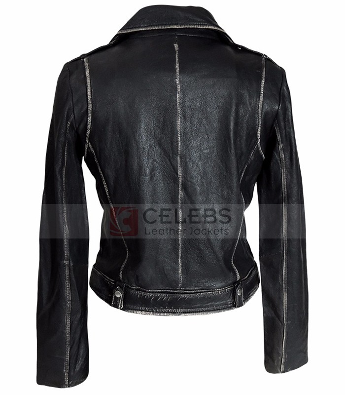 Womens Distressed Designer Black Leather Jacket | CLJ