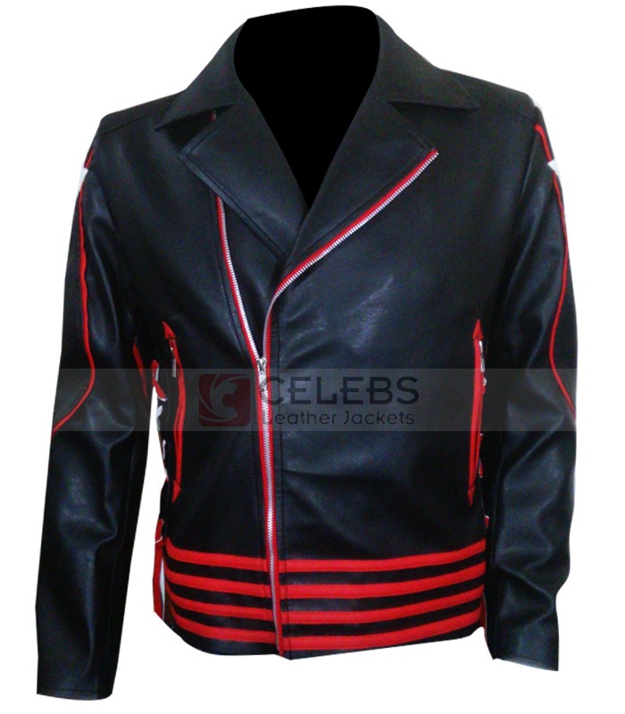 Red and Black Freddie Mercury Leather Jacket | CLJ