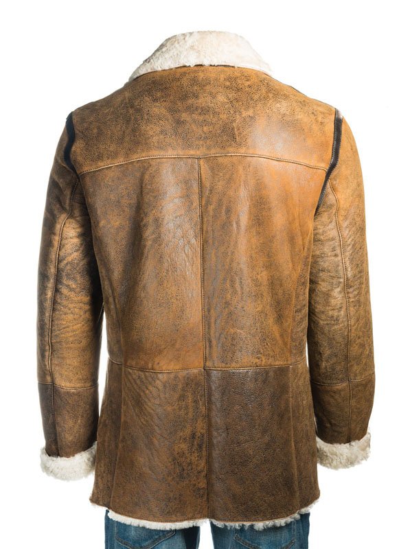 Mens Fashionable Tan Brown Shearling Leather Coat