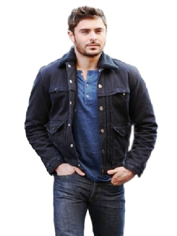 Zac Efron Brown Denim Fur Collar Jacket - The Movie Fashion