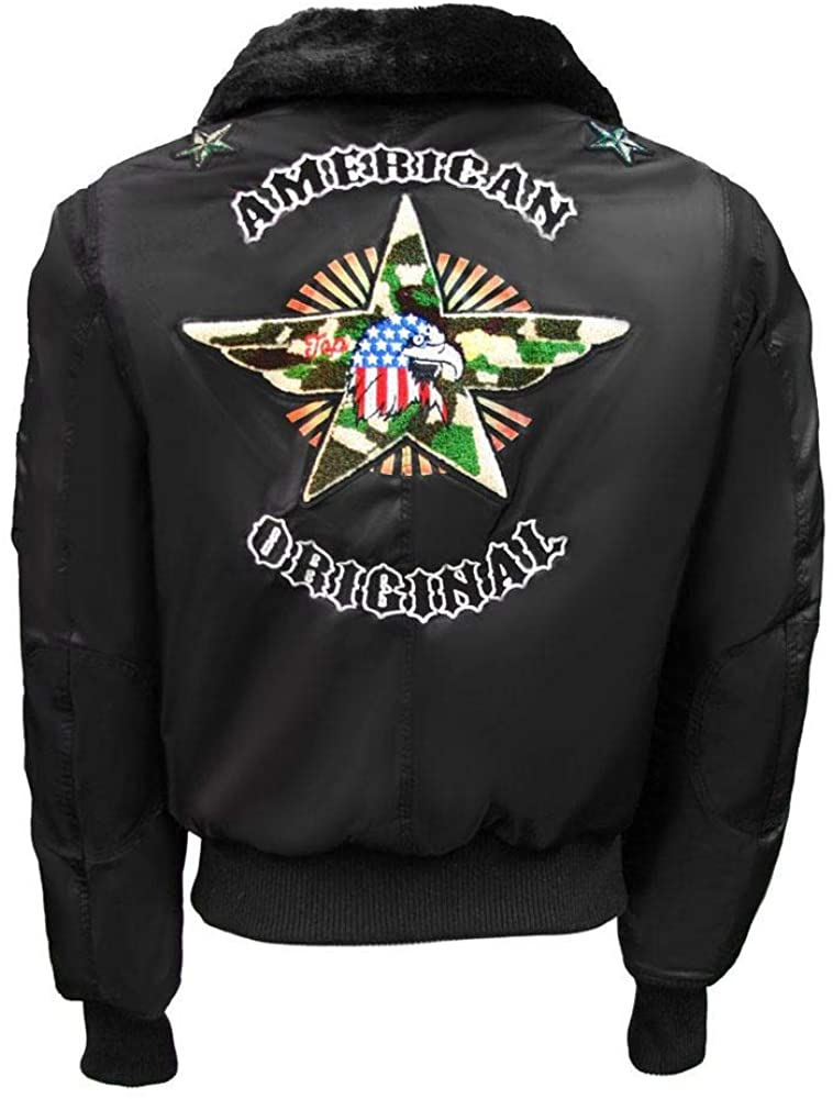 Top Gun MA 1 Nylon Bomber Jacket with Patches Black 