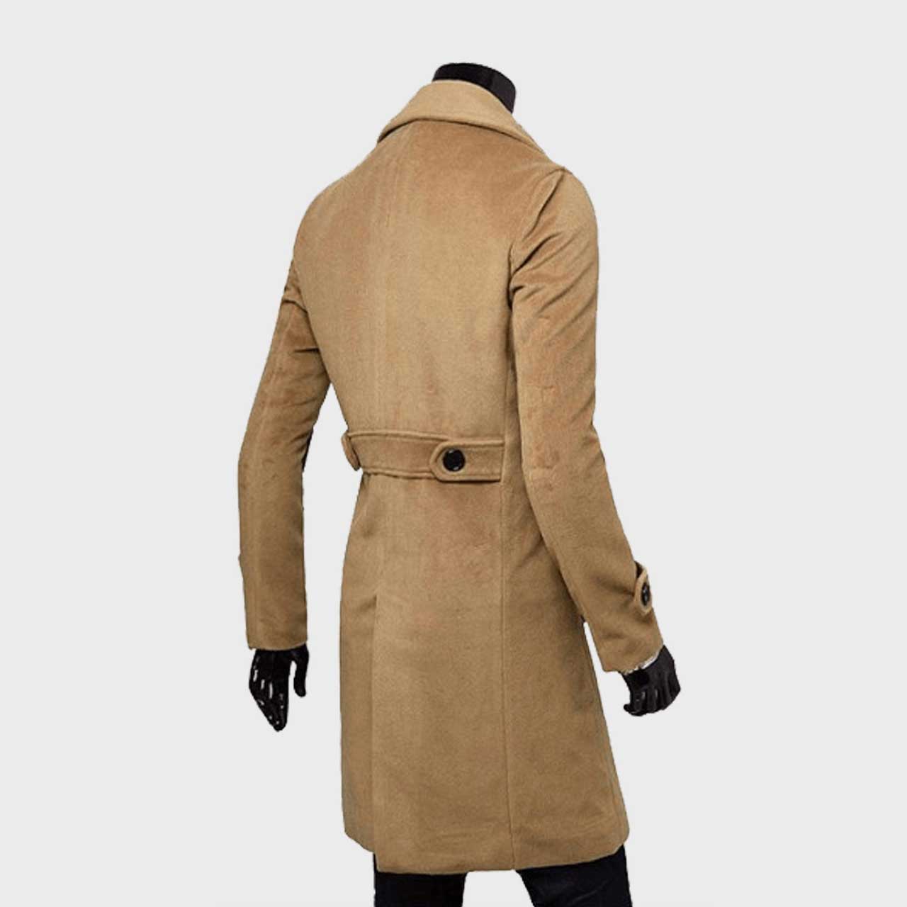 Mens Brown Wool Blend Trench Coat Winter Fashion