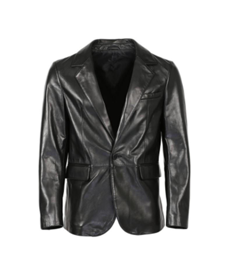 Men’s One Button Leather Blazer