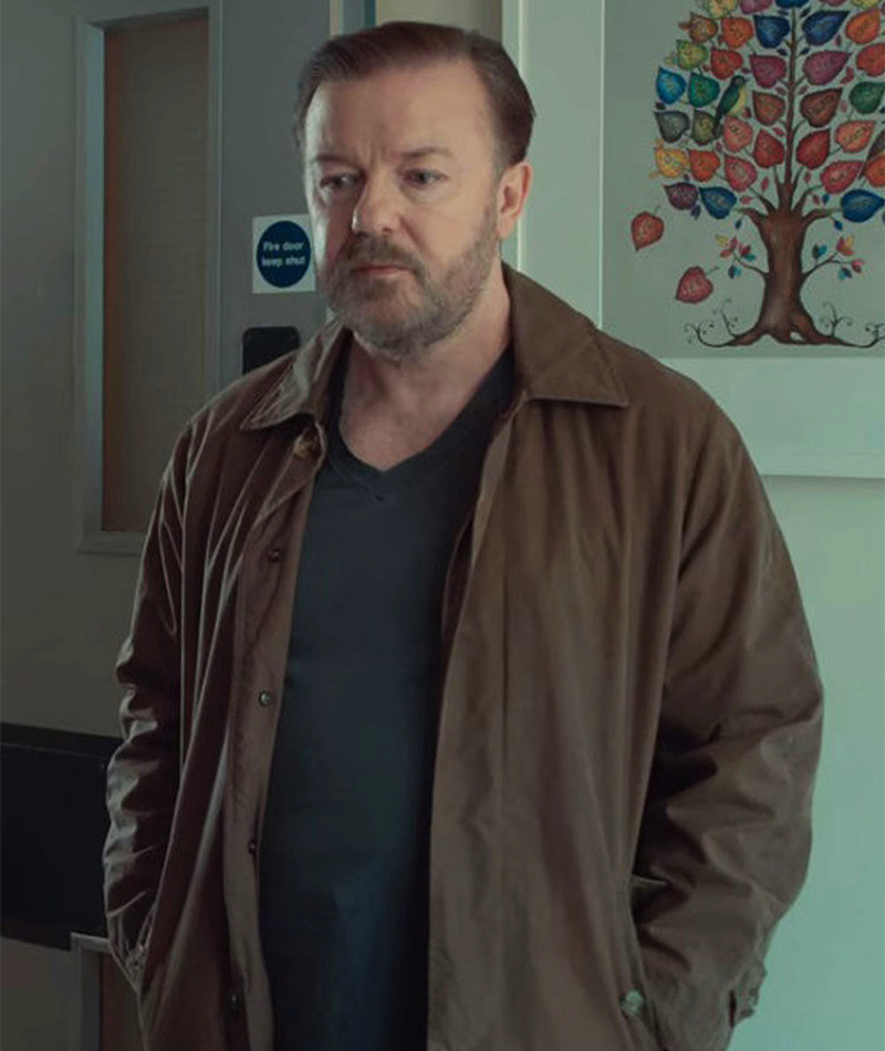 After Life Season 3 Ricky Gervais Brown Cotton Jacket