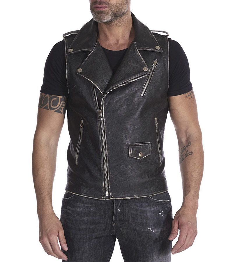 Mens Motorcycle Black Leather Vest