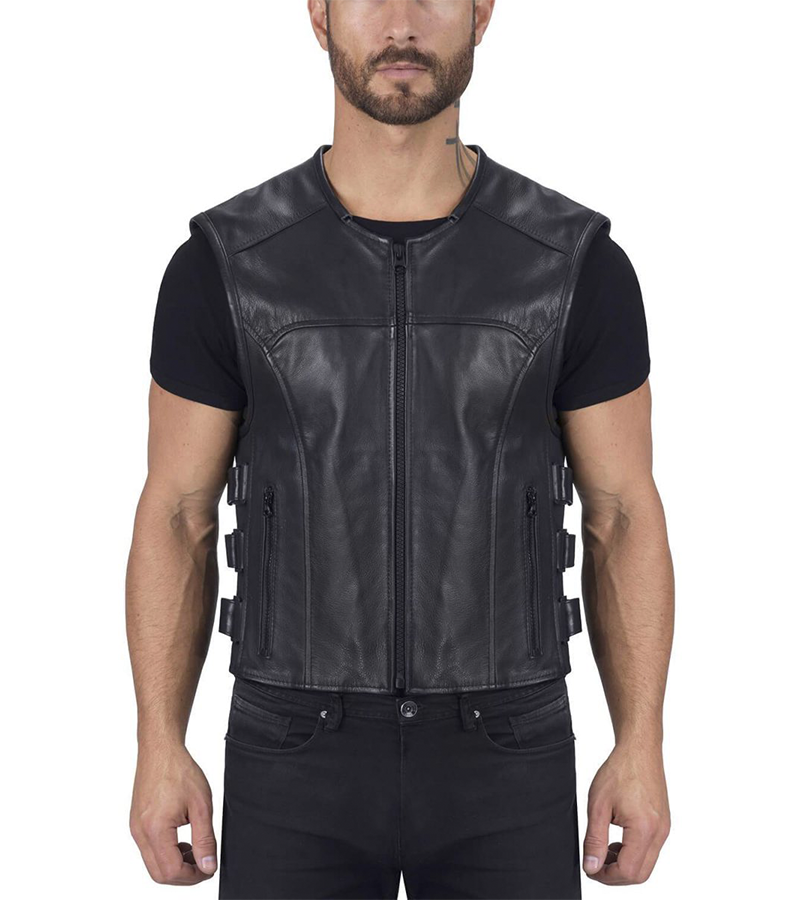 Mens Motorcycle Tactical Leather Vest