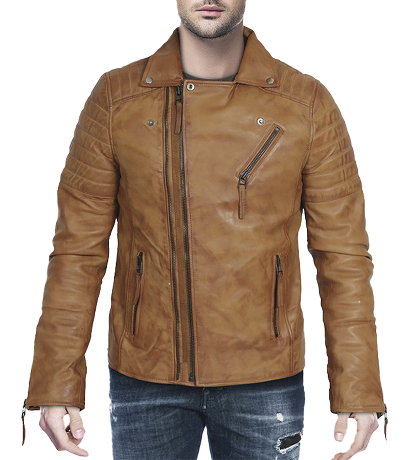 Double Zipper Brondo Biker Leather Jacket for Men | USA Leather Factory