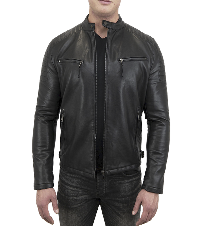 Mens Cafe Racer Black Leather Jacket