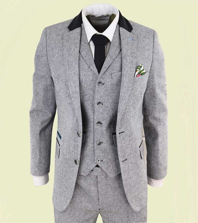 Mens Grey 3 Piece Suit With Black Detailing CLJ