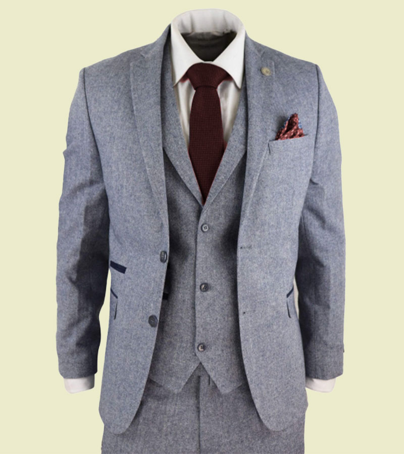 Mens Grey Vintage Tweed Piece Wedding Suit