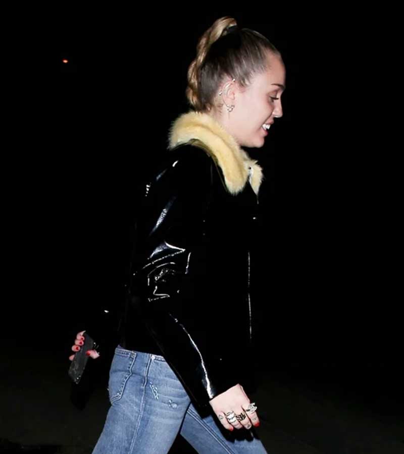 Miley Cyrus Leather Jacket Miley Cyrus Fur Collar Jacket