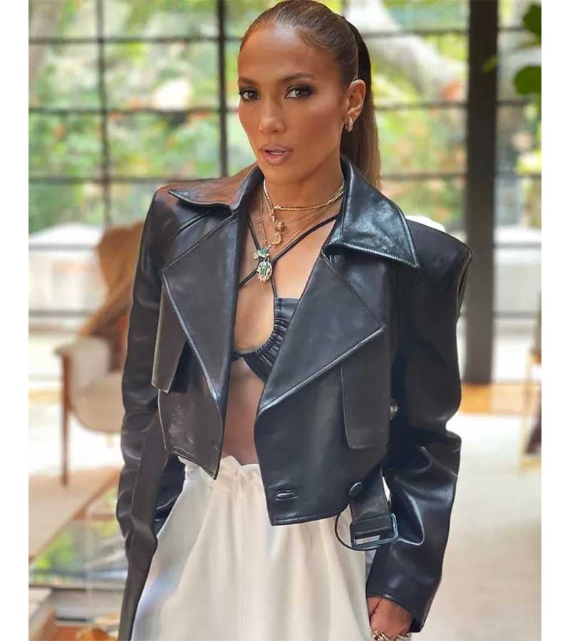 Cropped Leather Jacket Women Black Lambskin Short Sleeves Moto Biker Jacket  Coat