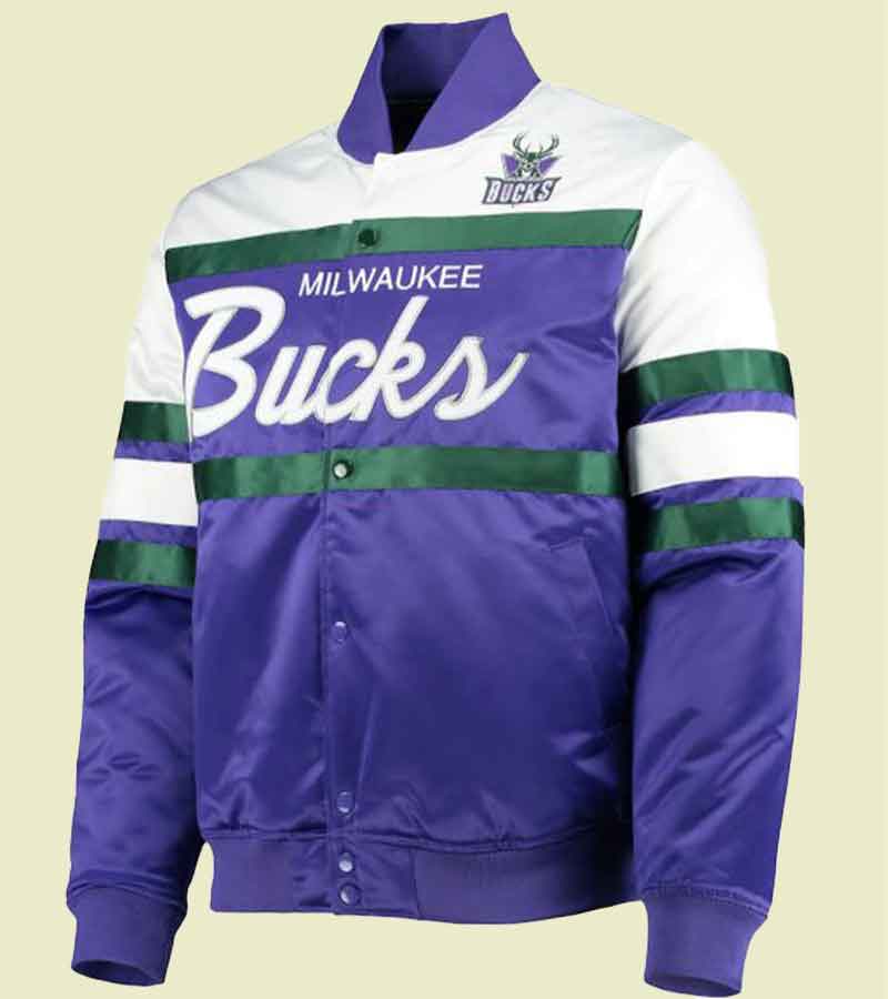 Mens Hardwood Classics Script Milwaukee Bucks Varsity Jacket