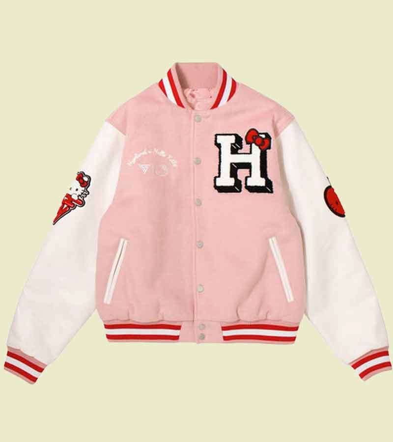 Hello Kitty Apples Pink & White Varsity Wool Jacket