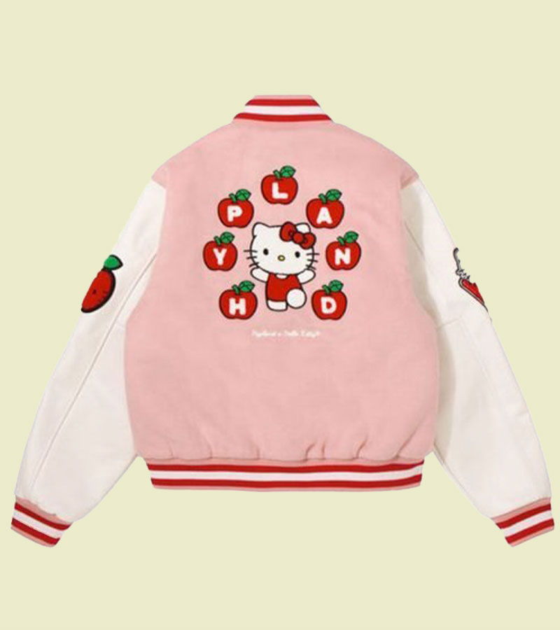 Hello Kitty Apples Pink & White Varsity Wool Jacket