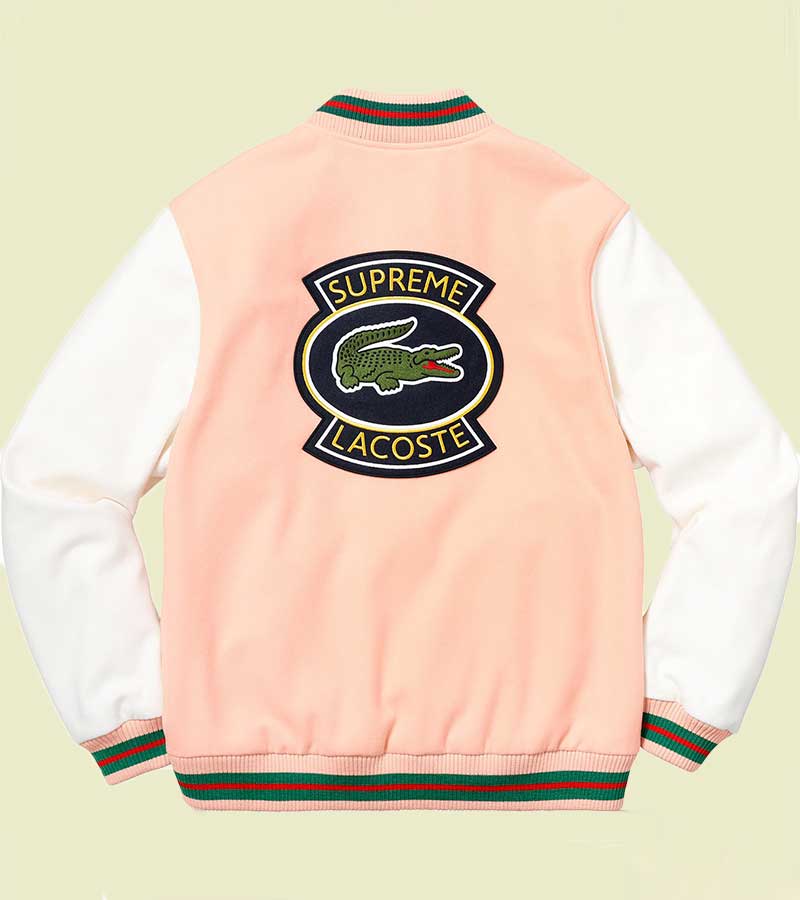 Lacoste Supreme Peach and White Varsity Wool Jacket