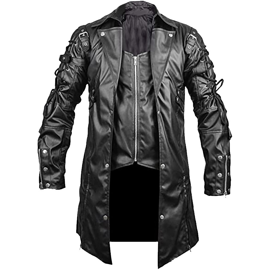 Steampunk Gothic Matrix Leather Trench Coat | CLJ