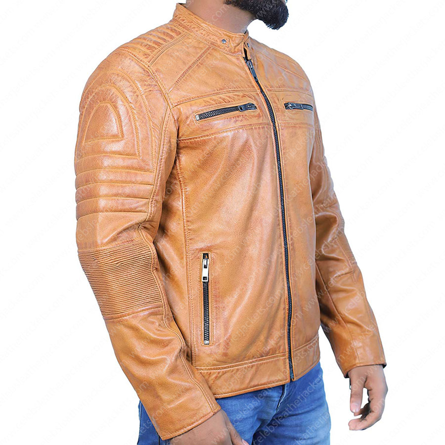Cafe Racer Real Lambskin Leather Brown Leather Jacket For Men
