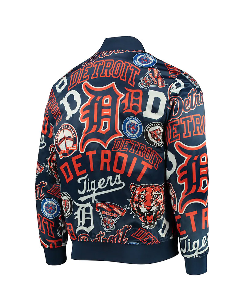 Detroit Tigers Navy Blue and Gray Bomber Jacket