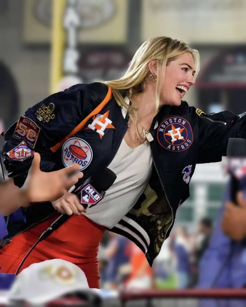 Kate Upton Houston Astros Blue Satin Bomber Jacket