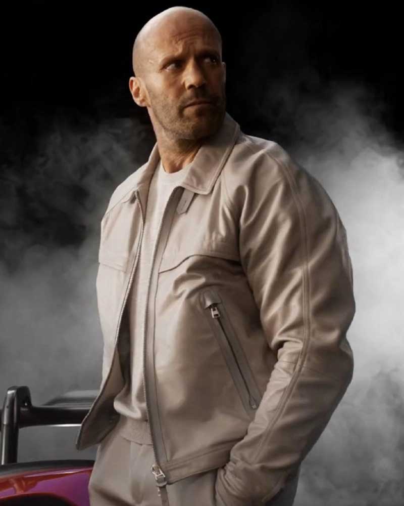 Fast X 2023 Jason Statham Beige Biker Leather Jacket
