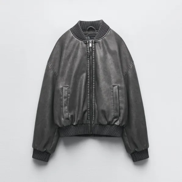 ジャケット・アウター ILLIGO Washed leather bomber jacket Washed Effect Bomber Jacket