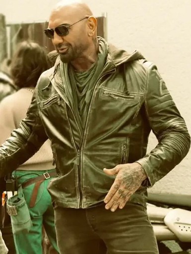 Dave Bautista Afterburn Movie 2025 Leather Jacket