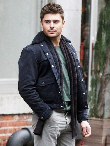 Zac Efron Brown Denim Fur Collar Jacket - The Movie Fashion