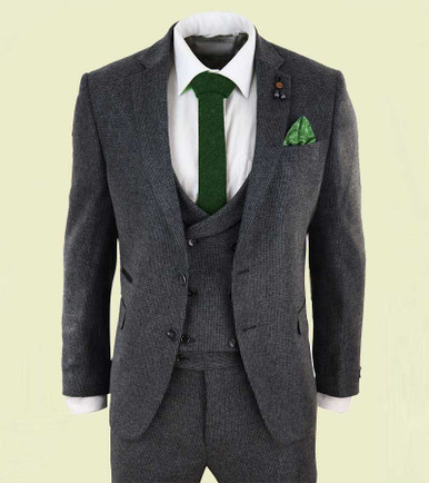 Mens Grey Tweed 3 Piece Wedding Suit