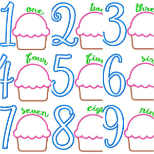 Cupcake Applique Birthday Numbers 1-9 Machine Embroidery Applique 5x7 Monogram Design Set Cupcake Applique Birthday Numbers 1-9 Machine Embroidery Applique 5x7 Monogram Design Set