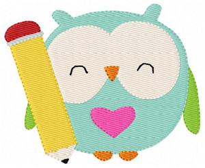 School Owl with Pencil Machine Embroidery Design School Owl with Pencil Machine Embroidery Design