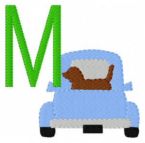 Truck with Dog Retriever Machine Embroidery Monogram Font Design Set Truck with Dog Retriever Machine Embroidery Monogram Font Design Set