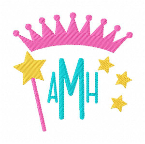 Princess Three Letter Monogram Embroidery Design Set Princess Three Letter Monogram Embroidery Design Set
