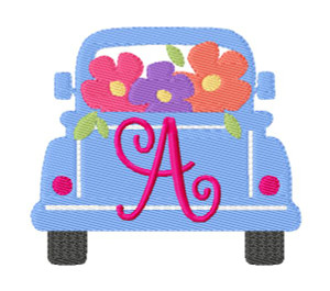 Truck with Flowers Monogram Embroidery Design Set Truck with Flowers Monogram Embroidery Design Set