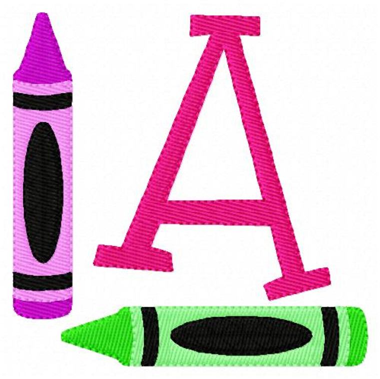 School Preschool Crayon Monogram Embroidery Font Design Set