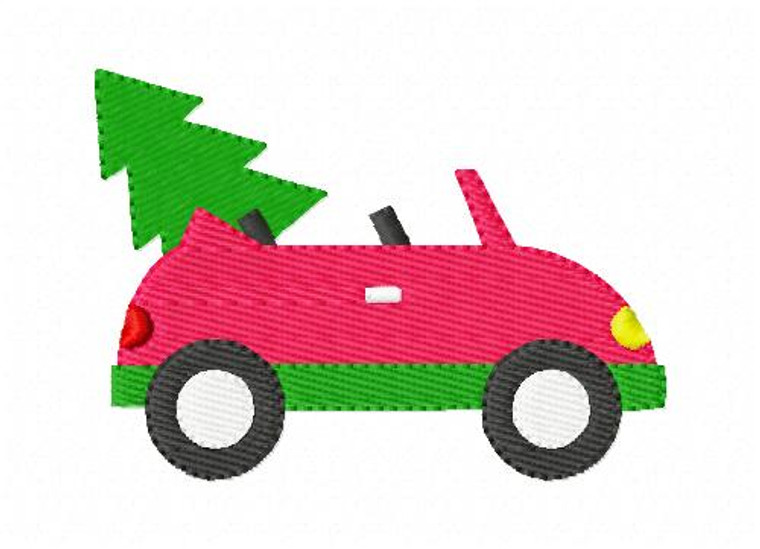 Convertible Car with Christmas Tree Embroidery Design
