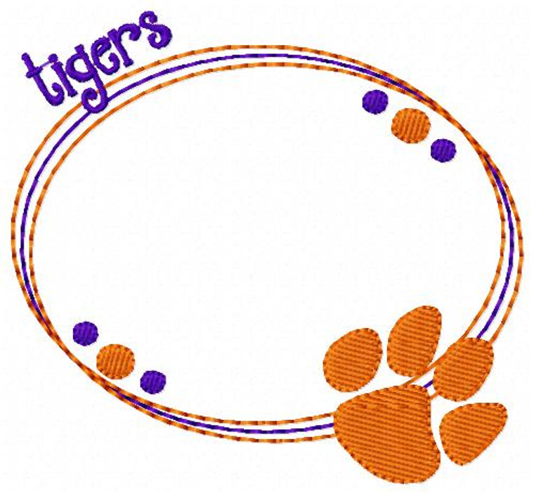 Tigers Oval Monogram Embroidery Frame Only Design (No Letters Included)