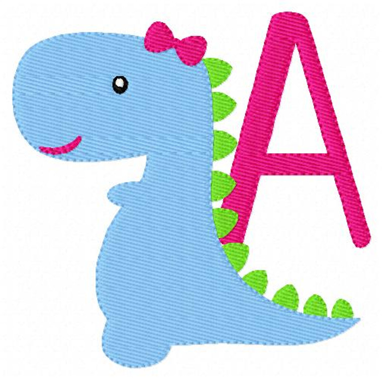 Girl With Bow Dino Dinosaur Monogram Embroidery Design Set