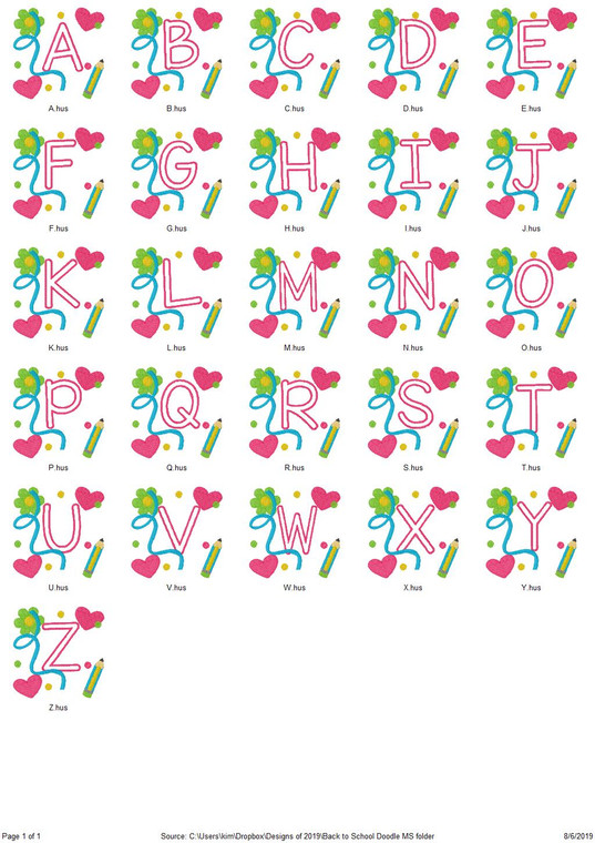 Back to School Doodle Monogram Embroidery Design Set - Joyful Stitches