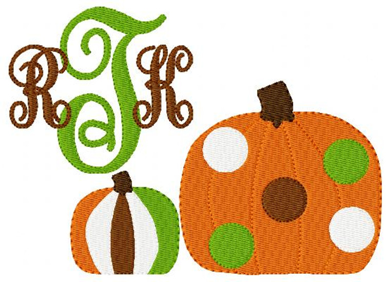 Pumpkin 5x7 Triple Monogram Fall Machine Embroidery Font Design Set