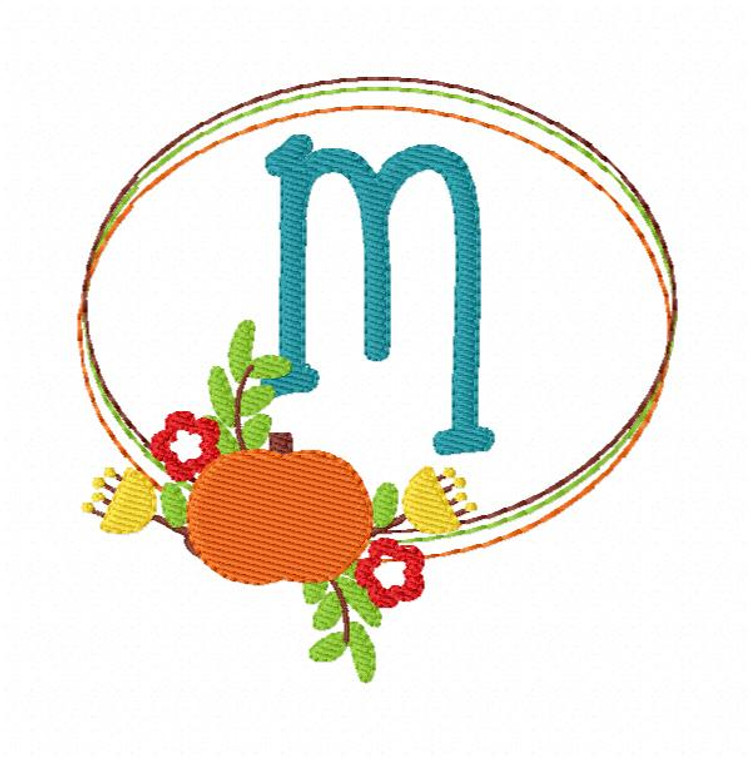 Pumpkin Fall Oval Floral Monogram Embroidery Font Design Set