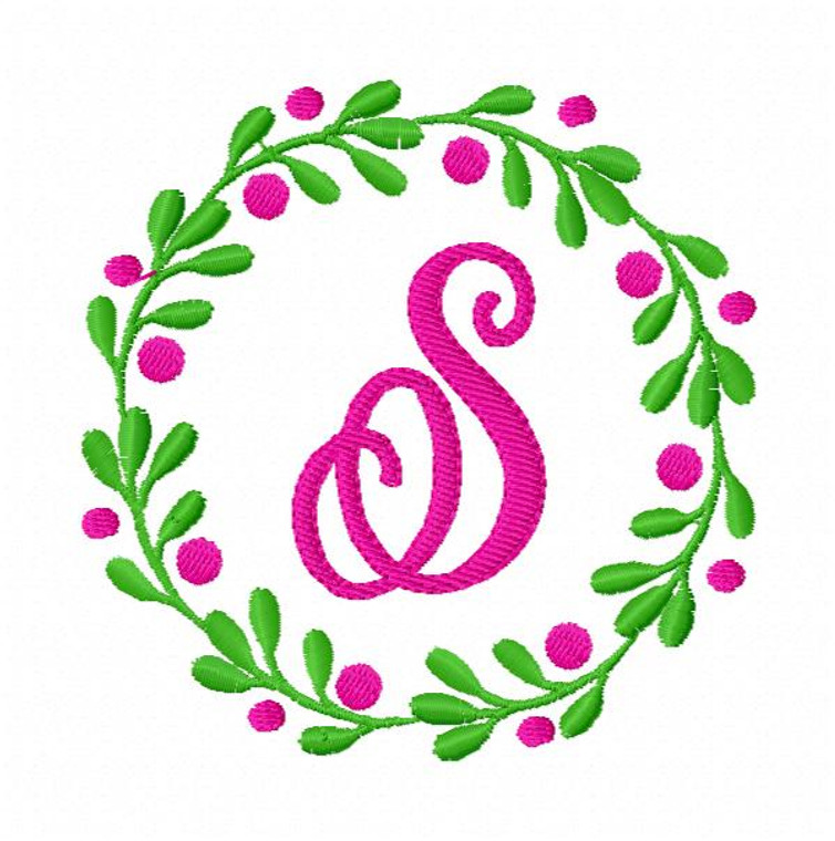 Christmas Holly Berry Circle Monogram Embroidery Design Set