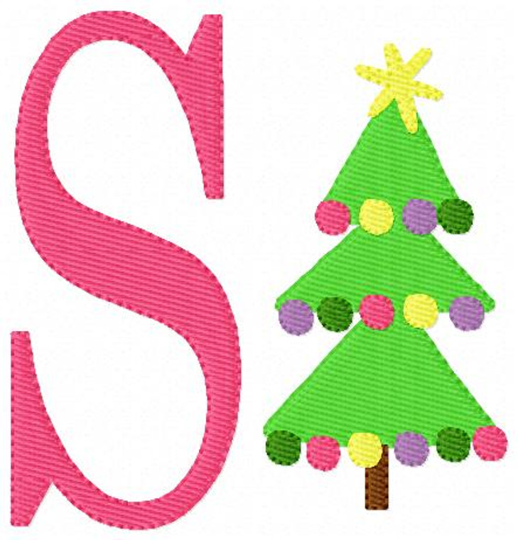 Pom Pom Christmas Tree Monogram Embroidery Design Set