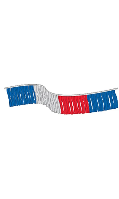 120 foot Red/Silver/Blue Metallic Fringe Pennant